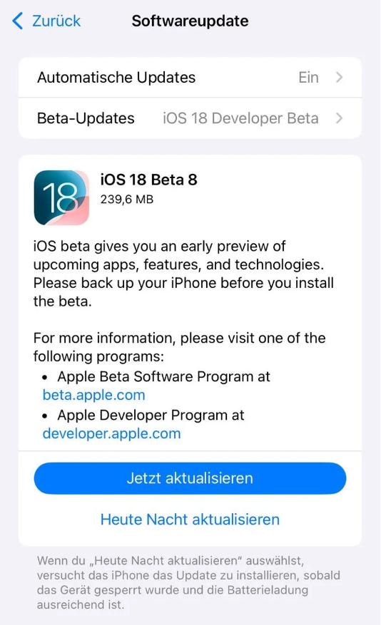 织金苹果手机维修分享苹果 iOS / iPadOS 18 开发者预览版 Beta 8 发布 